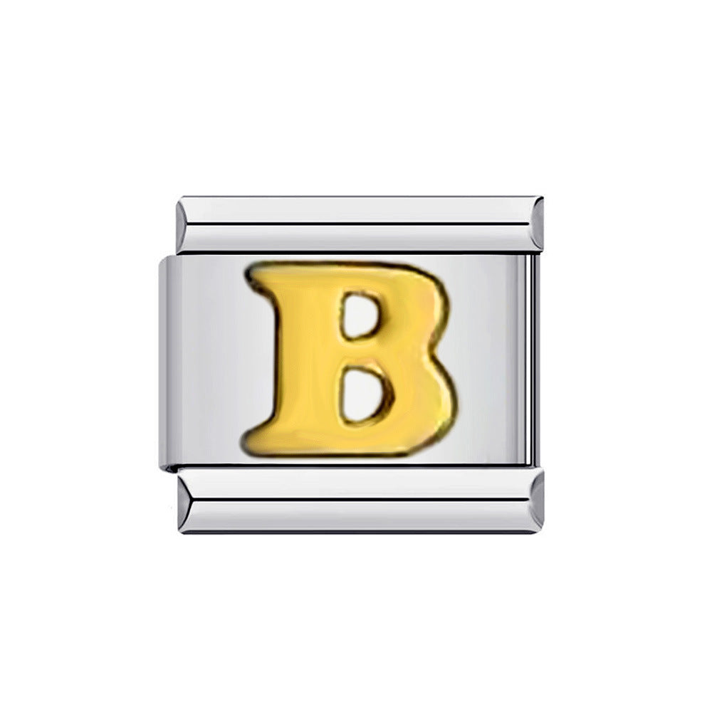 Wholesale Italian Charm Bracelet 9mm DIY Splicing Removable Gold Plated English Letters Stainless Steel Composable Bracelet