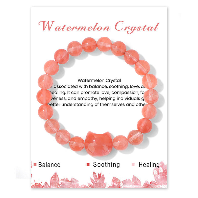 Wholesale Cat Head Natural Stone Bracelet Unisex Elastic String Handmade Jewelry Accessory For Resale