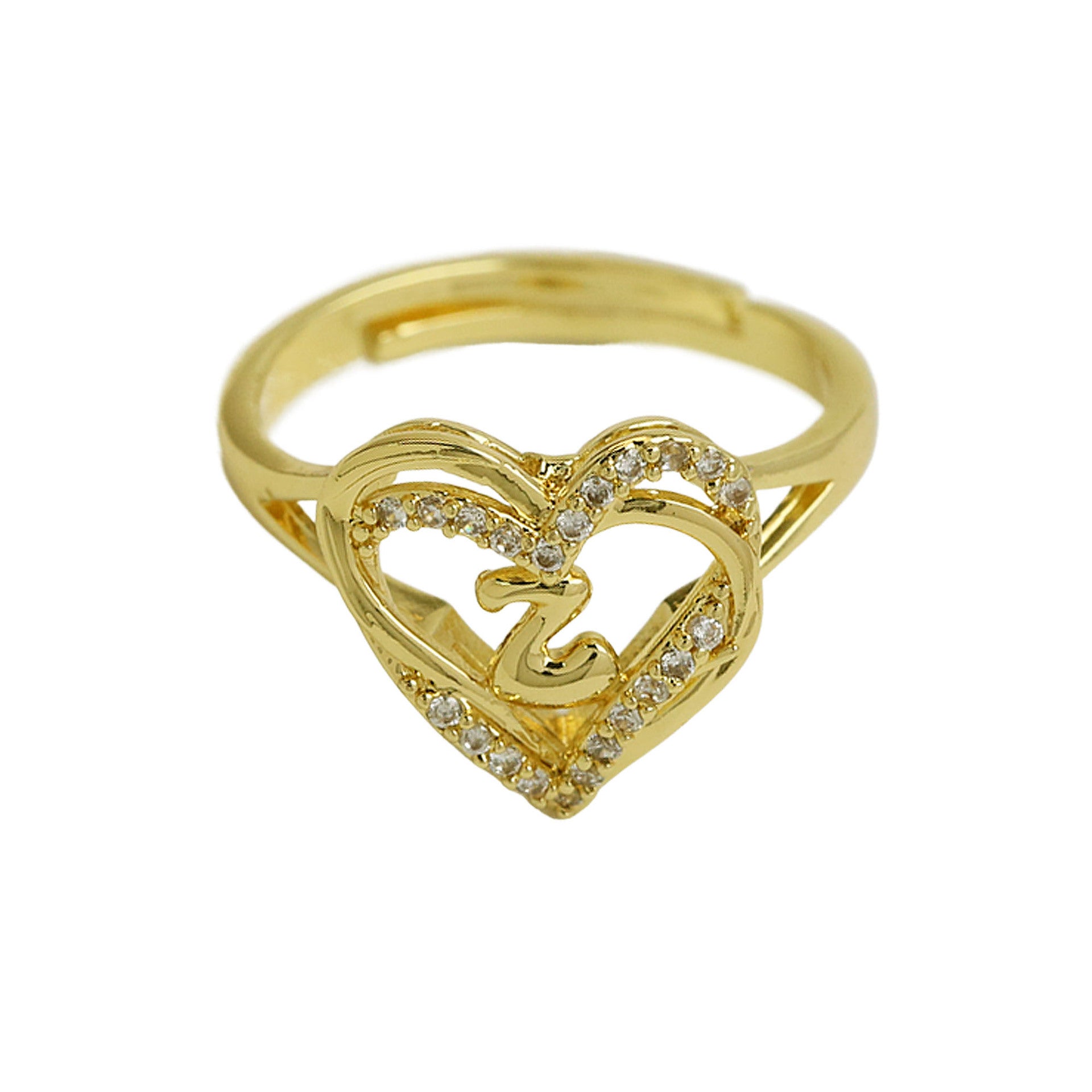 Wholesale  gold love heart-shaped 26 English letters open heart fashion  ring