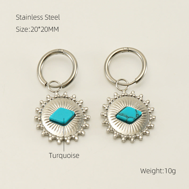 Wholesale stainless steel blue turquoise earrings