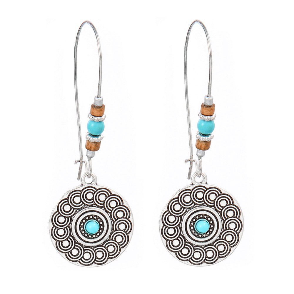 Wholesale Turquoise Tassel Earrings Geometric Alloy Design for Party Wear Boutique Resale Jewelry Accessory