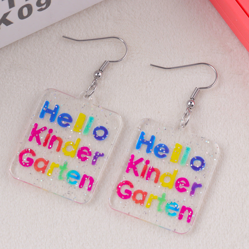 Wholesale Creative Teacher' s Day Earrings Transparent English Grade Acrylic Earrings