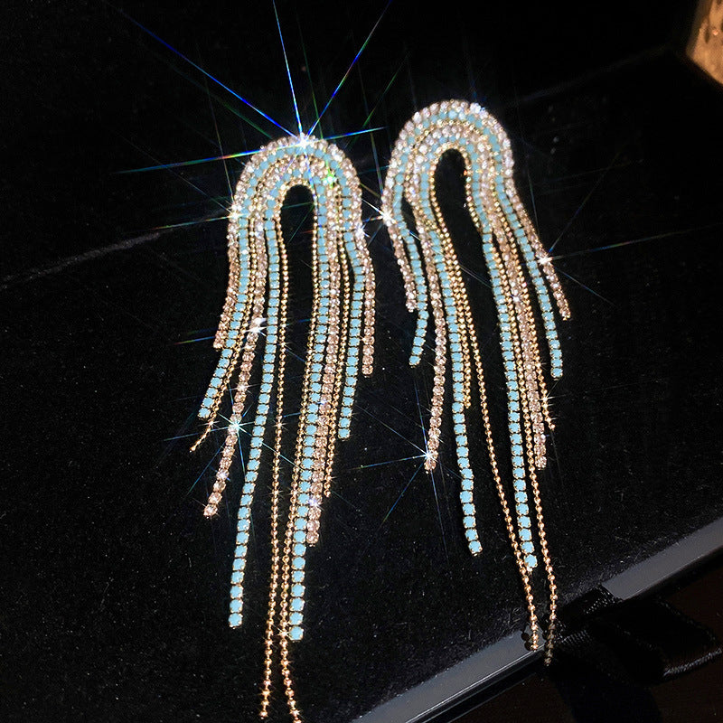 Wholesale 925 silver needle diamond-set U-shaped long tassel earrings