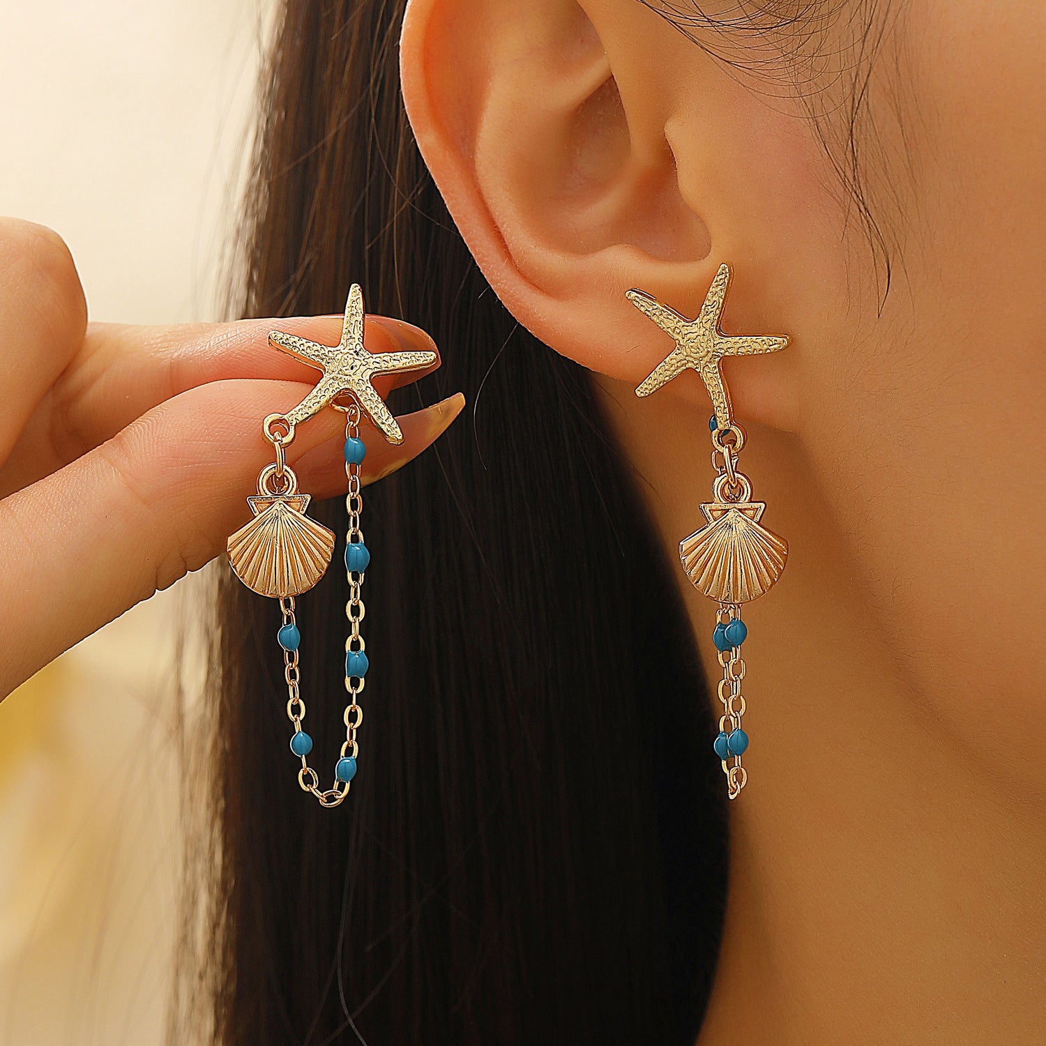 Wholesale Ocean Themed Luxury Star and Turtle Beaded Tassel Earrings