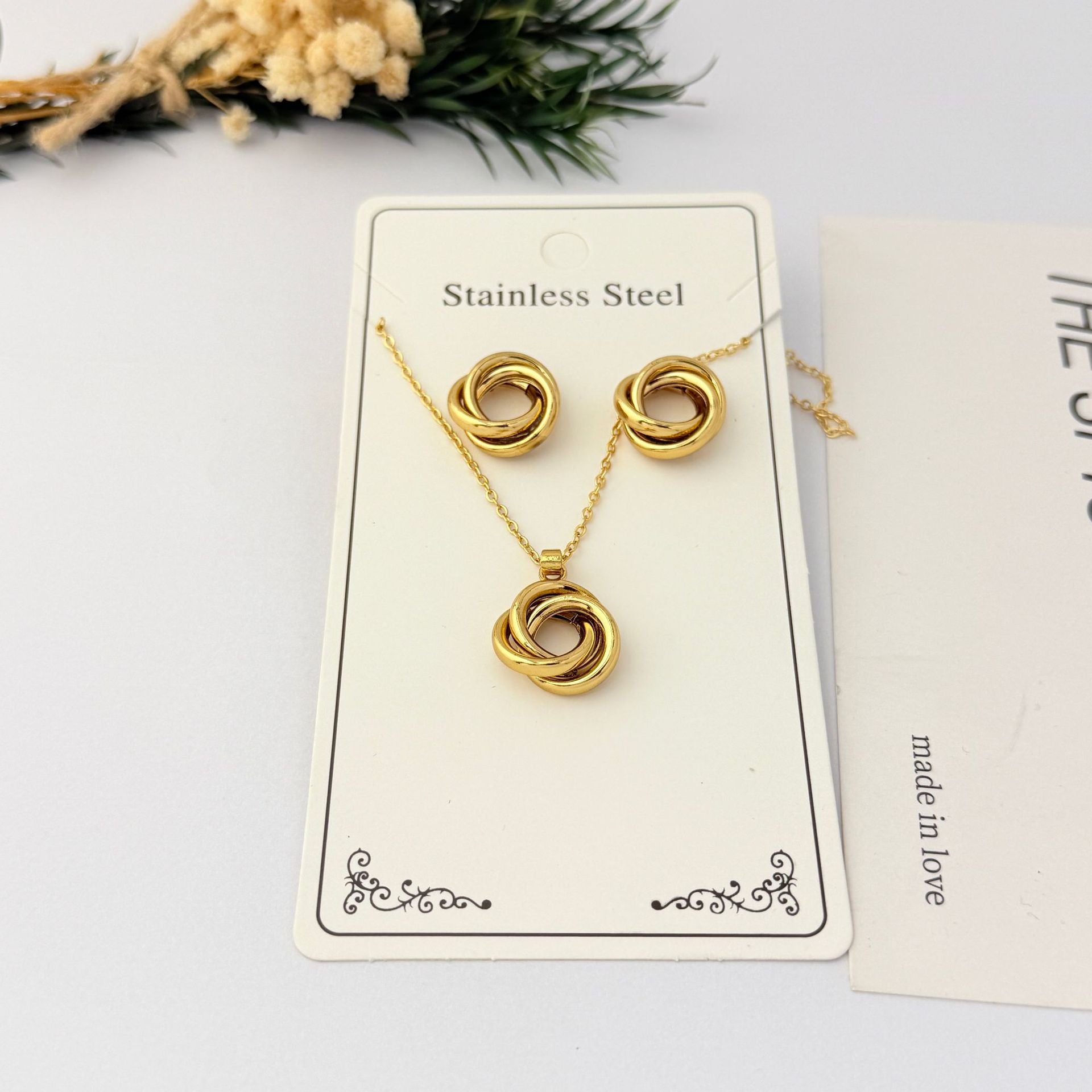 Wholesale Geometric Gold Plated Stainless Steel Necklace Earring Set for Party Boutique Jewelry
