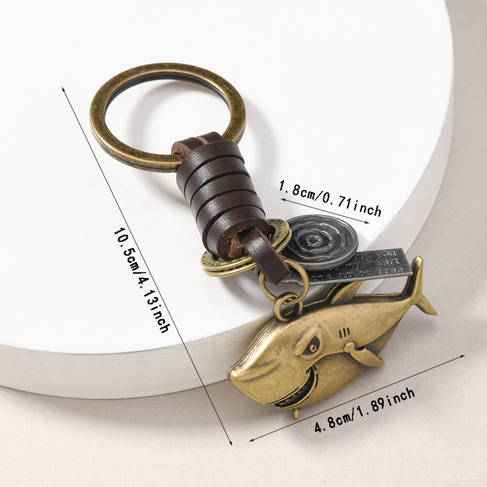 Wholesale Alloy Bronze Ship Anchor Vintage Woven Cowhide Pendant Keychains