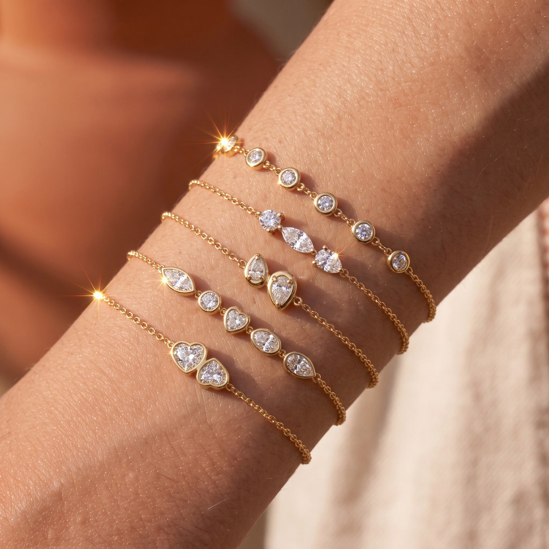 Wholesale Trendy Geometric Zircon Thin Chain Bracelet For Women Stainless Steel Jewelry Accessory Casual Gift Idea