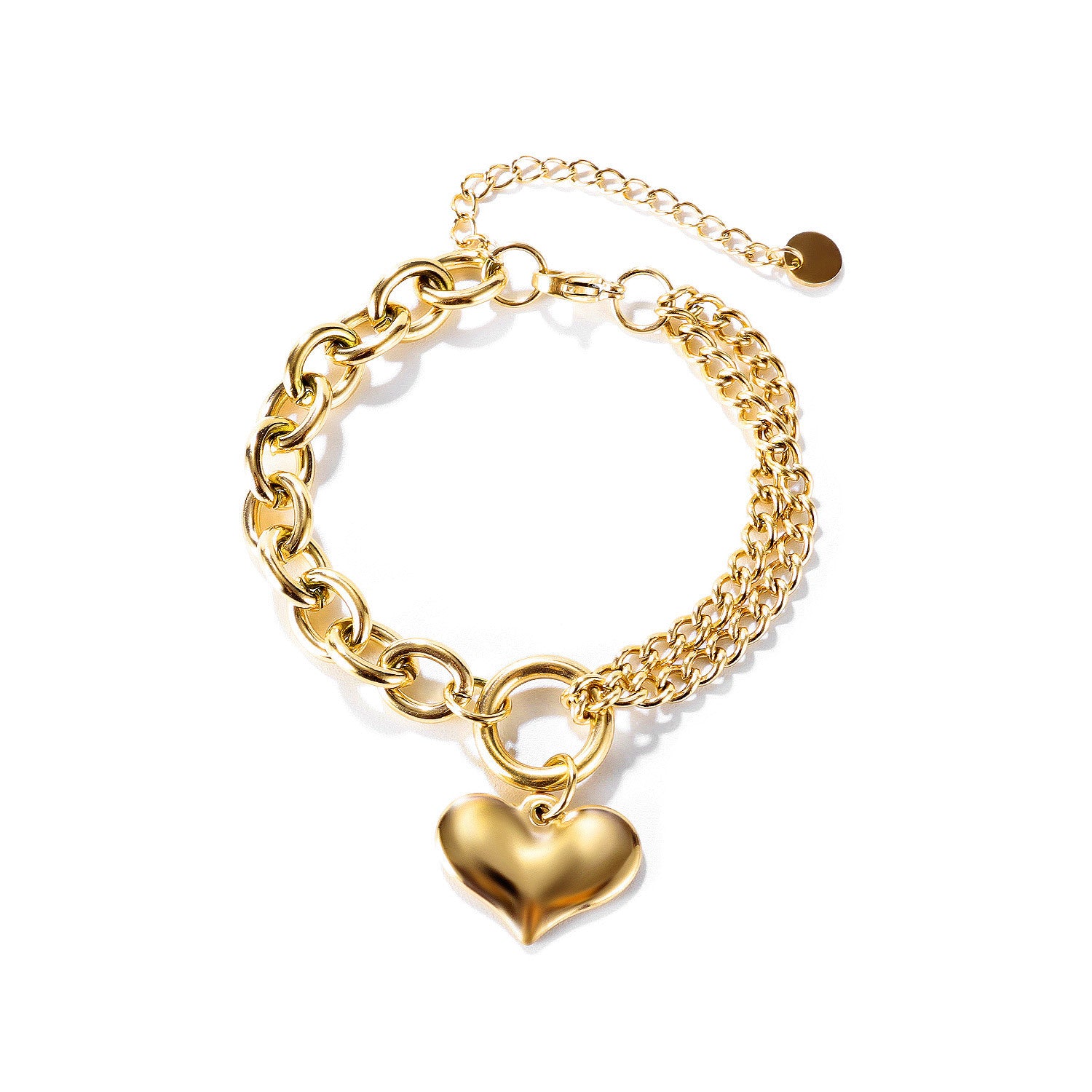 Wholesale Titanium Steel Creative Double Chain Ring Heart Bracelet