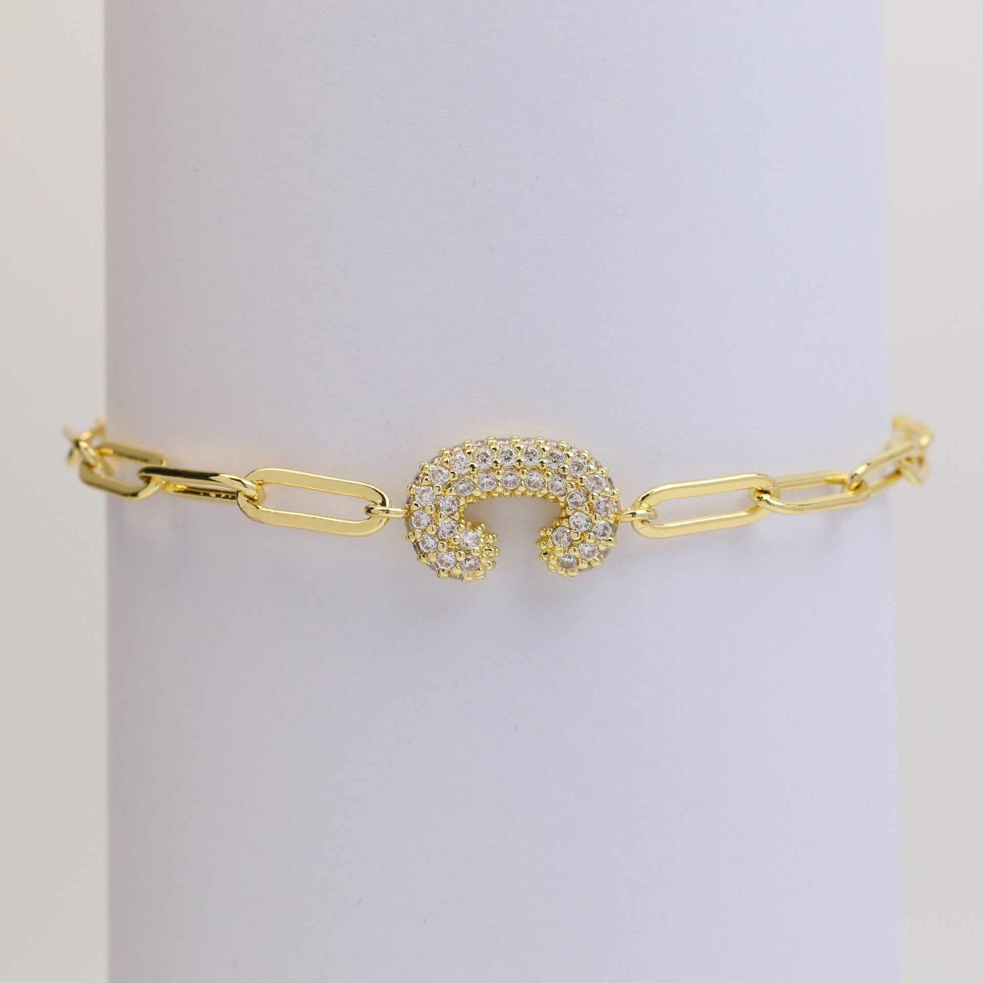 Wholesale 18k Bubble Balloon Diamond 26 Letter Paper Clip Adjustment Bracelet ACC-BT-BaiYi001