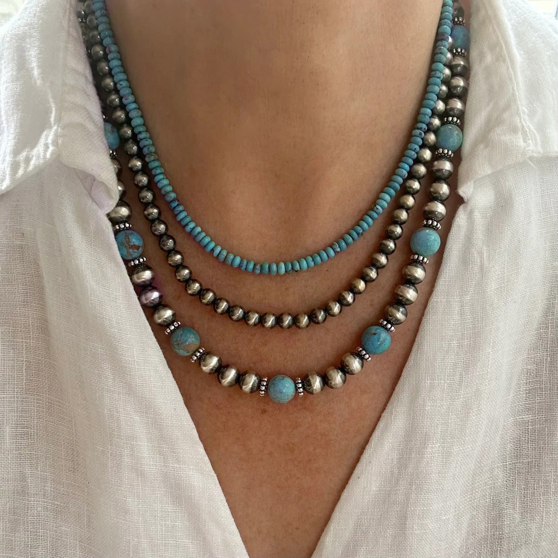 Wholesale Navajo-Style Turquoise Necklace Set,  Antique Tin Bead Choker for Women,  Fashion Gift