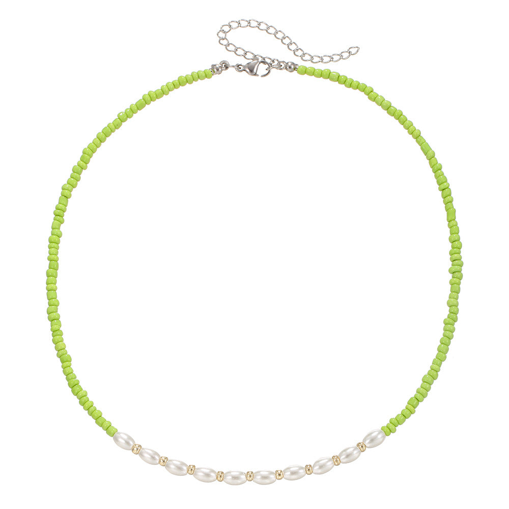 Wholesale Dopamine Beaded Necklace Colored Rice Beads Devil Eye Clavicle Chains Choker Necklaces ACC-NE-ZhuJi007