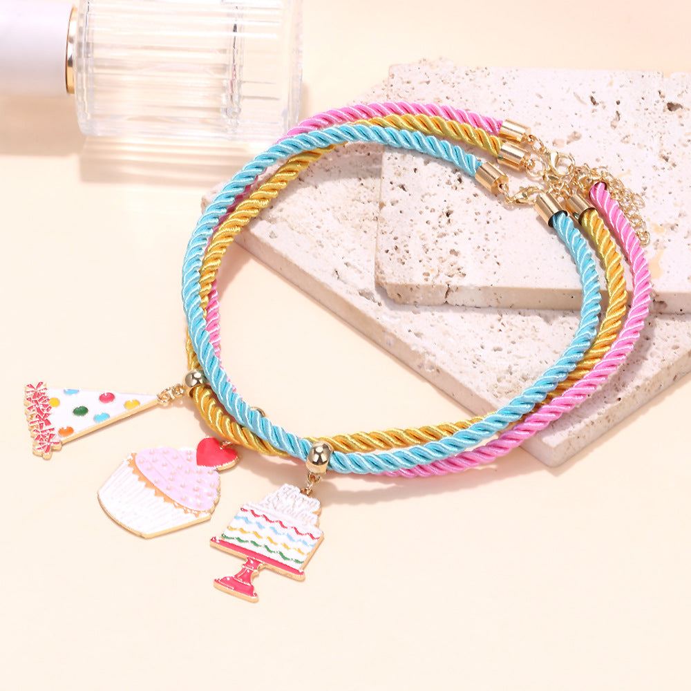 Wholesale Stacked Cake Hat Heart Pendant Set Necklace
