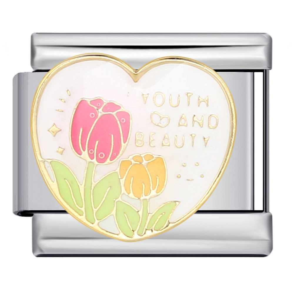 Großhandel 5pcs Italienisches Charmalme Armband 9mm DIY Spleißen Blumenkollektion Edelstahl mit komponierbarem Armband