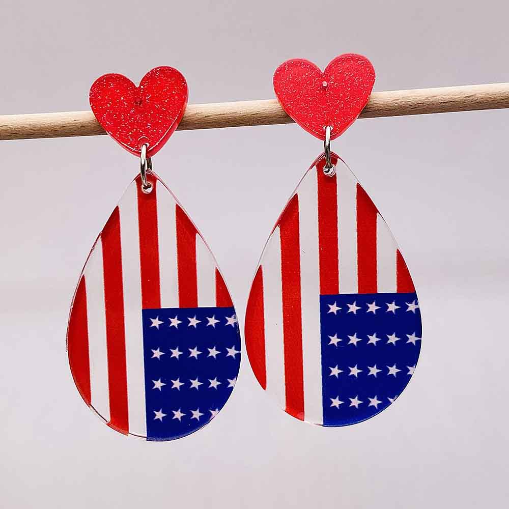 Wholesale  Tassel Independence Day Earrings Set Five-Pointed Star American Leather Earrings