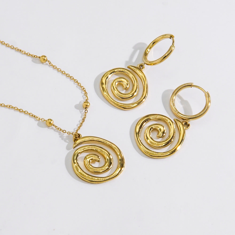 Wholesale Stainless steel Golden Thread Ring Necklace Earrings  14K Gold Ladies Jewelry Set