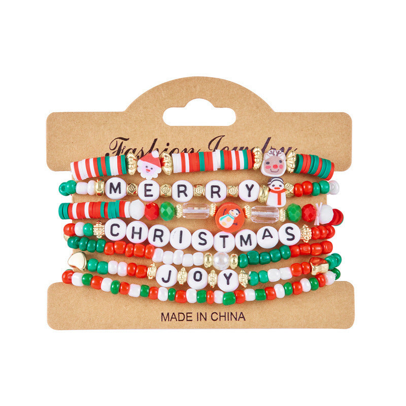 Wholesale Christmas Cute Cartoon Resin Snowman Contrast Color Rice Bead Bracelet