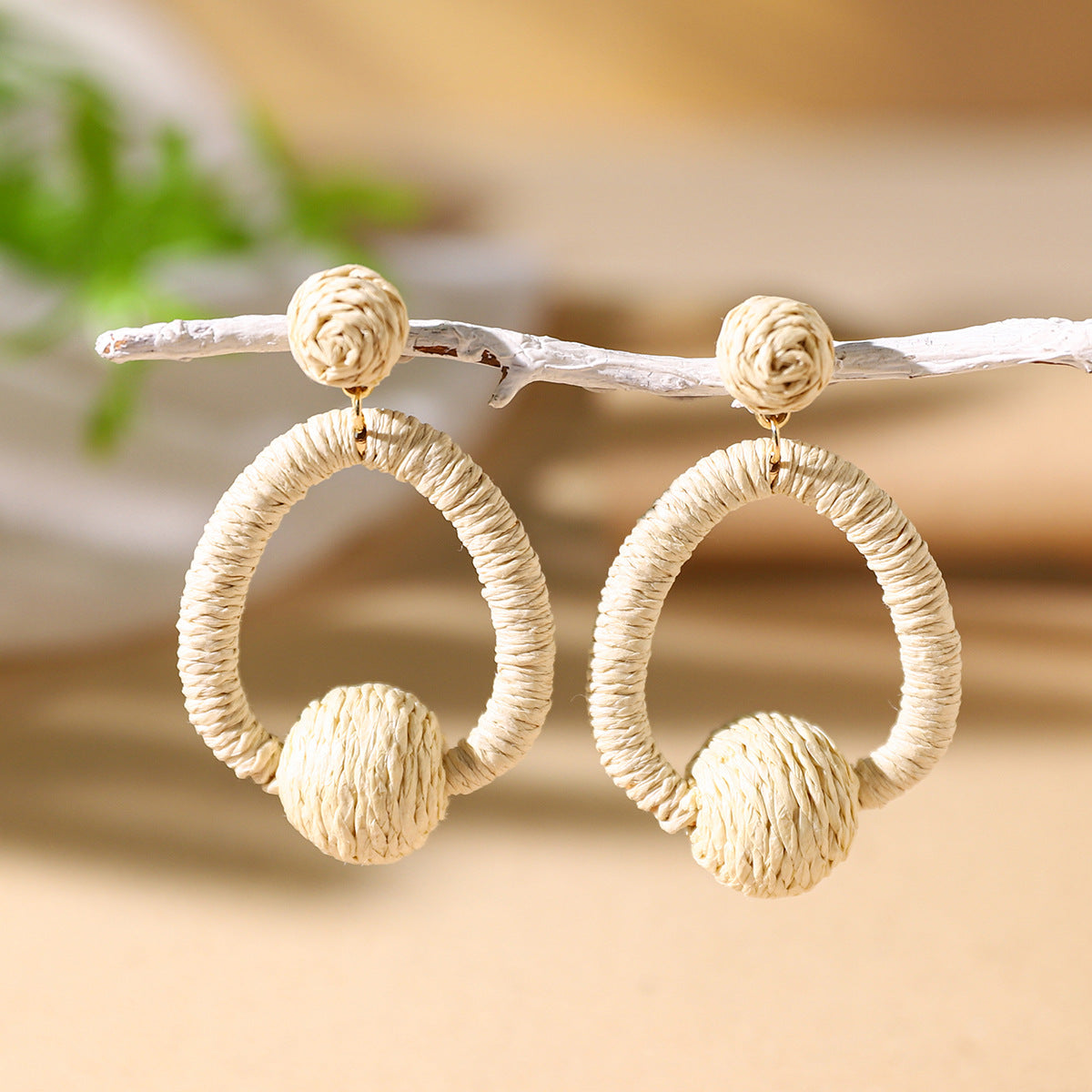 Wholesale Bohemian Exaggerated Raffia Earrings Hand Woven ACC-ES-XLH002