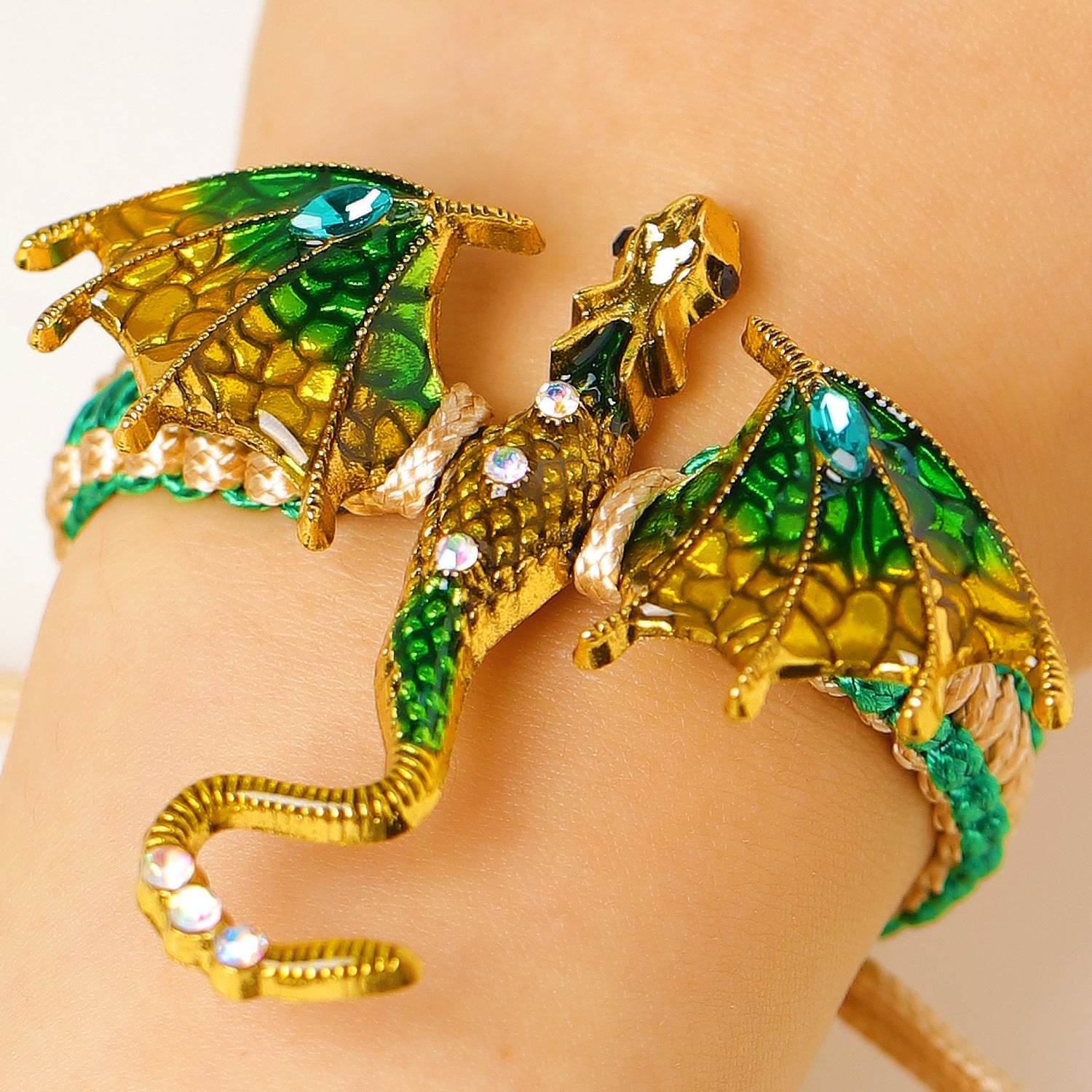 Wholesale Zinc Alloy Enamel Dragon Braided Bracelet,  Men' s Ancient Silver Fashion Jewelry Accessory