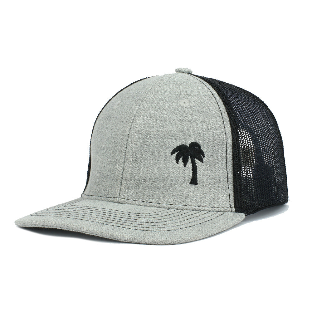 Wholesale Embroidered Coconut Flat Brim Hat Cotton Baseball Cap Hip Hop Mesh Cap ACC-HT-RongZhao017