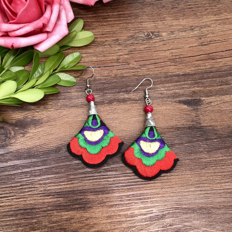 Wholesale Hand Embroidery Vintage Ethnic Style Fabric Earrings Flower Tassels ACC-ES-Luox008