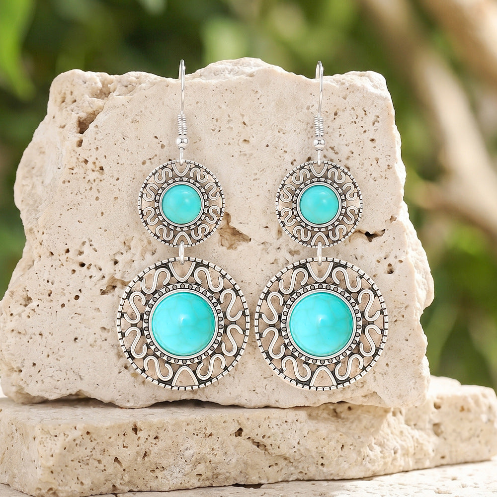 Wholesale Turquoise Ethnic Geometric Long Necklace &  Earrings Set - Boutique Jewelry Accessory