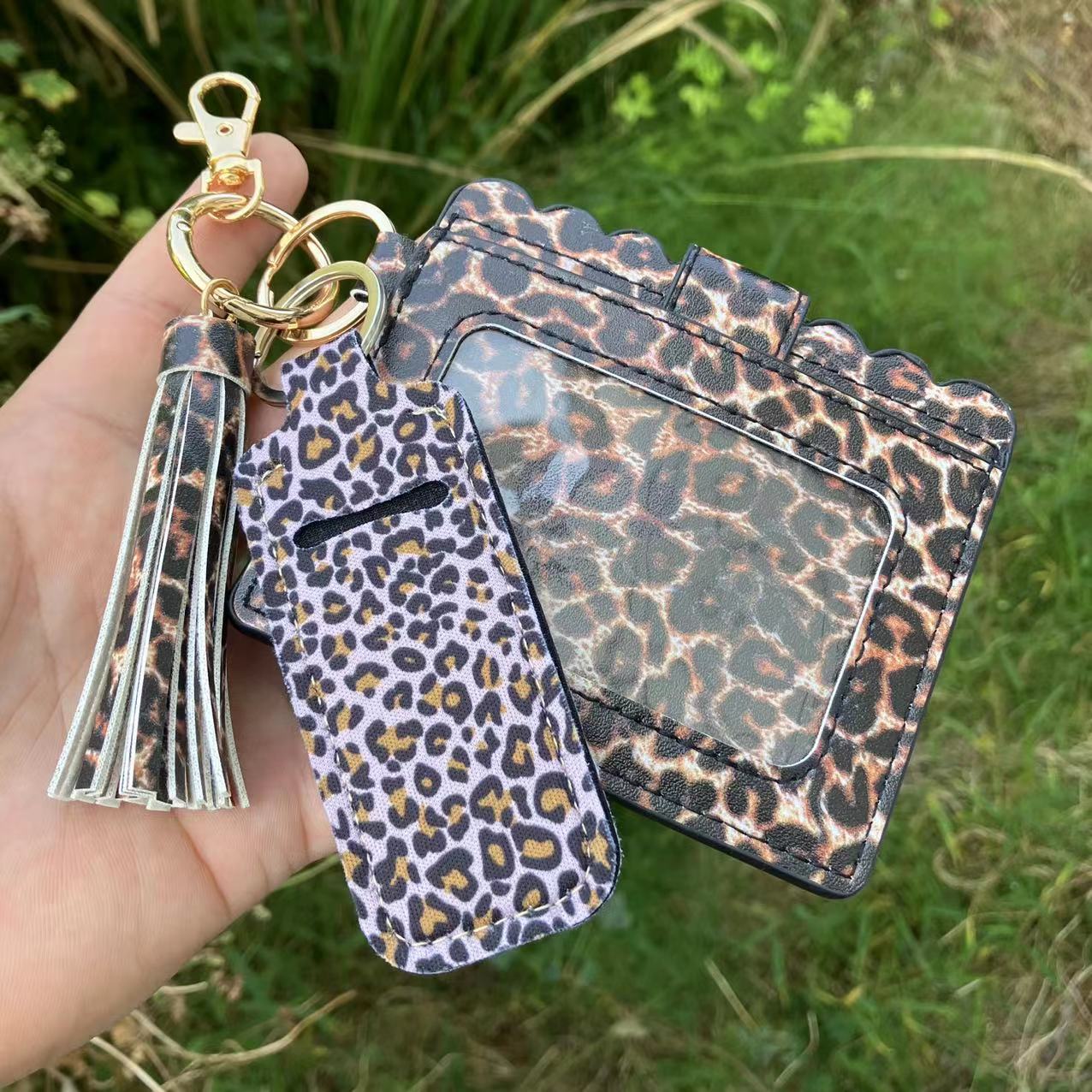 Wholesale Leopard Print Sunflower Butterfly Lipstick Case Card Holder Keychain Wristlet Keychain ACC-KC-QiuXue018