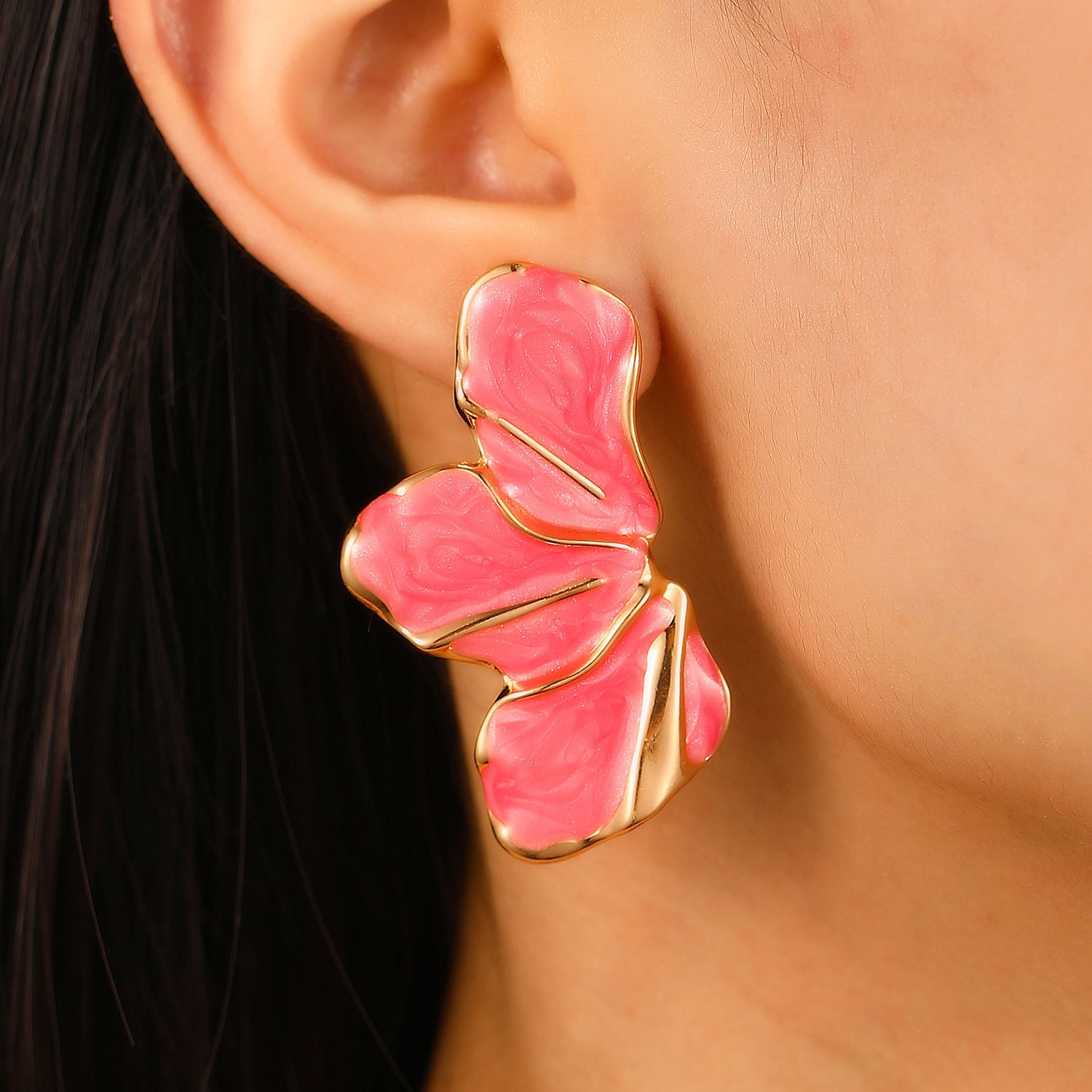 Wholesale Stylish Flower Earrings For Women Double Layer Petal Colorful Dripping Oil Zinc Alloy Everyday Jewelry Accessory