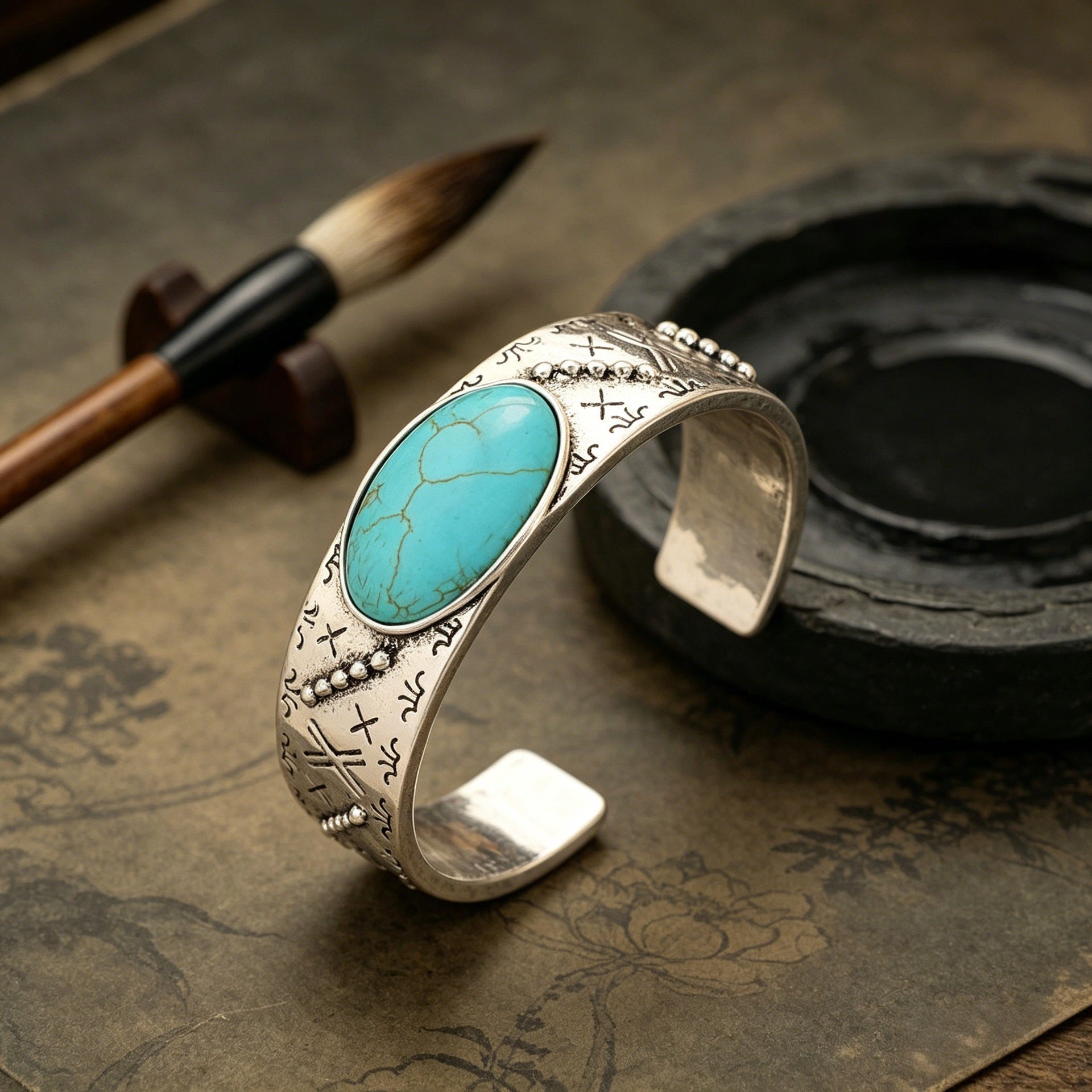 Wholesale Retro Turquoise Print Open Bangle Chic Jewelry Accessory For Everyday Wear