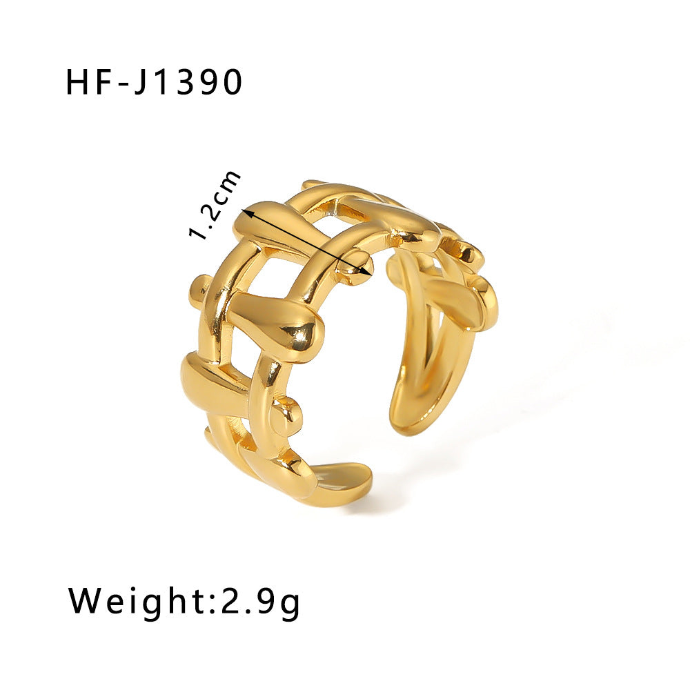Wholesale Leaf Geometric Hollow Flower 18k Gold Plated Snake Shaped Titanium Steel Ring Stainless Steel ACC-RS-Xiny002