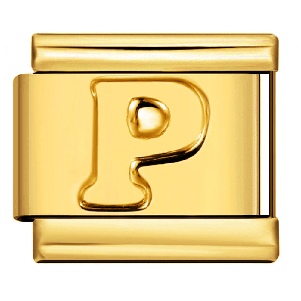 Wholesale Gold Plated Stainless Steel Concave Letter Modular Bracelet - DIY Jewelry Accessory for Boutique Resale