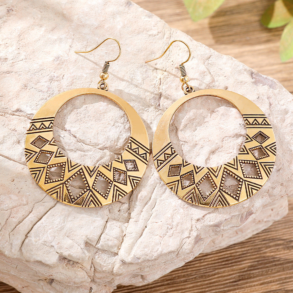 Wholesale Bohemian Retro Circular Antique Silver Tassel Earrings Tibetan Style Ethnic Zinc Alloy Jewelry Accessory Gift