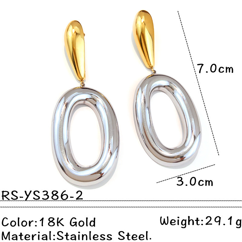 Wholesale Exaggerated Style Retro Water Drops Contrast Color Earrings Stainless Steel Gold and Silver Color-matching Advanced Sense Earrings