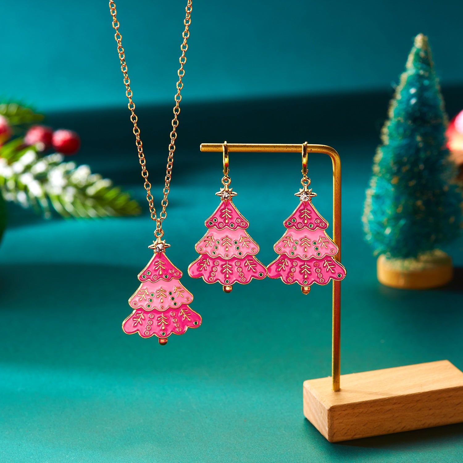 Wholesale Pink girl Christmas tree necklace