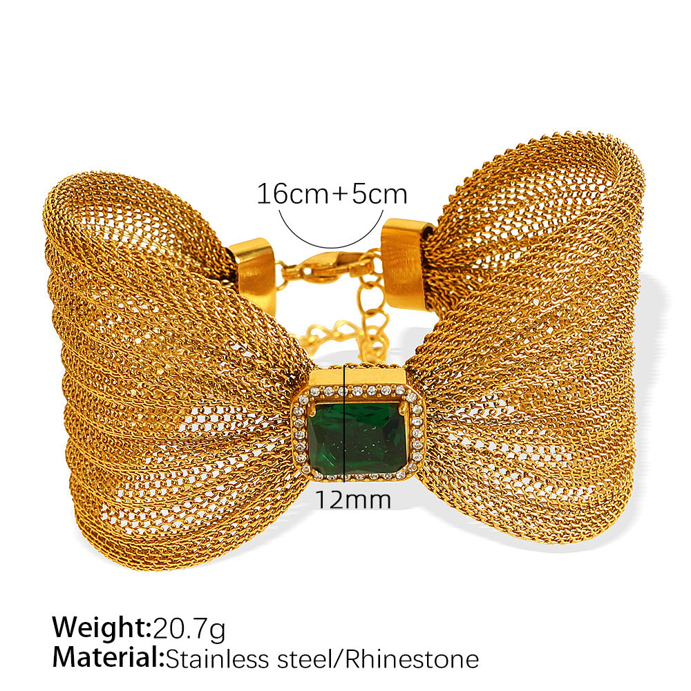 Wholesale Titanium Steel  Atmosphere Bracelet Bow Design Inlaid Stone Simple Bracelet