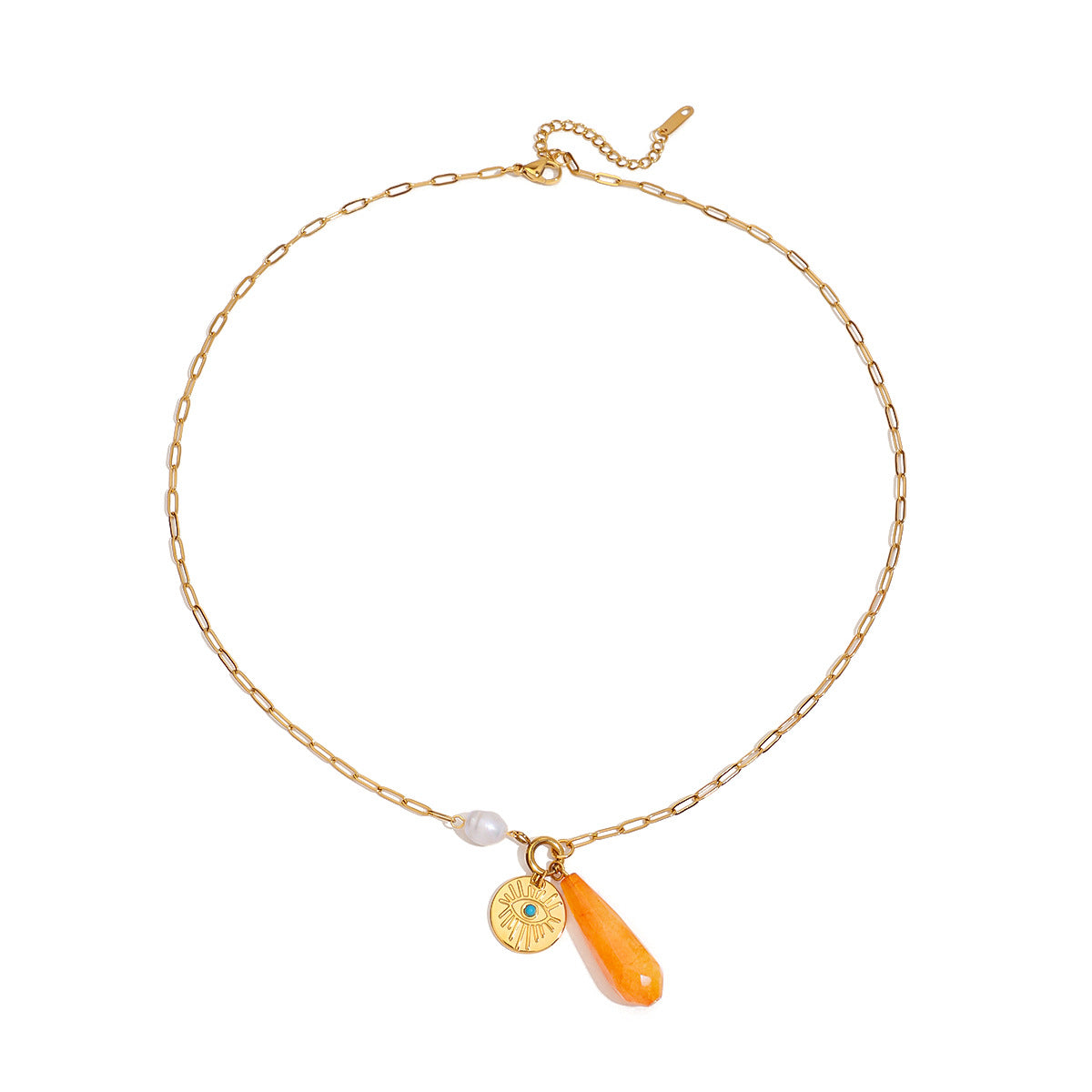 Wholesale  18K Gold Freshwater Pearl Devil's Eye Stainless Steel Necklace