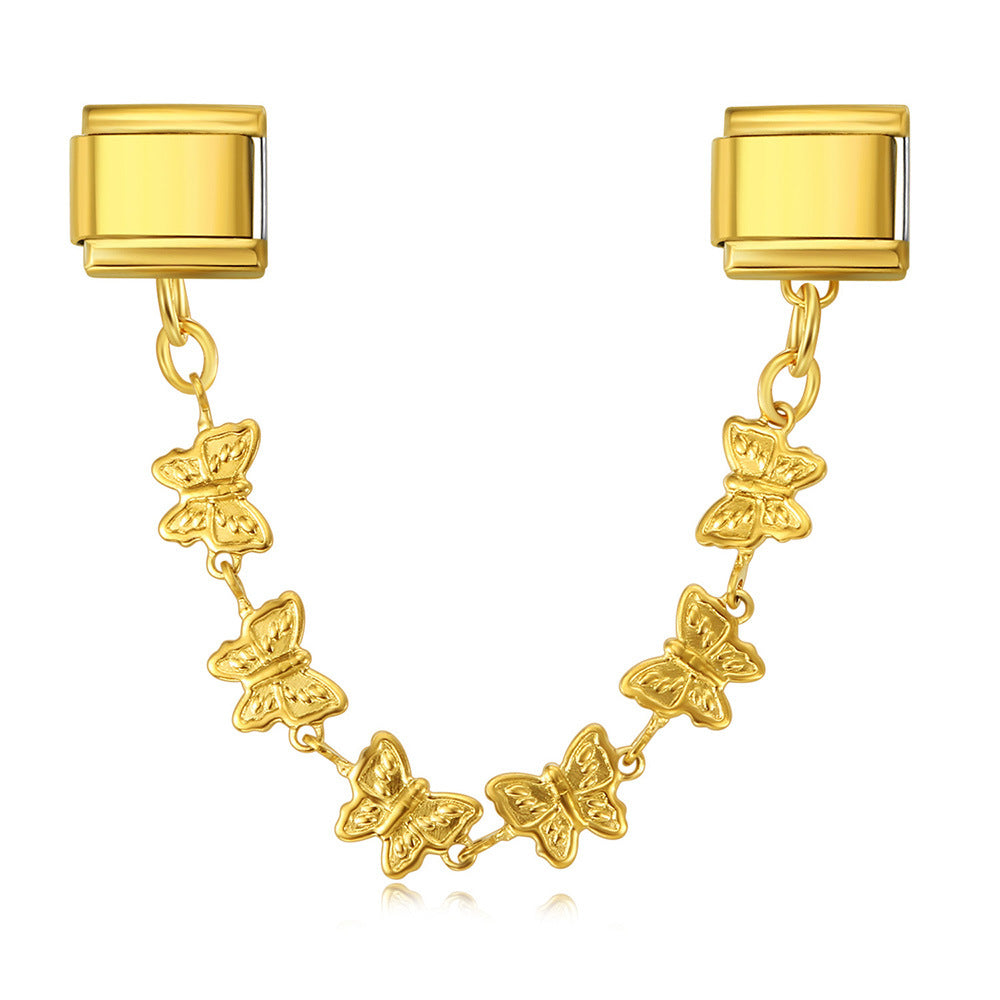 Wholesale Italian Charm Bracelet 9mm DIY Splicing Gold and Silver Double Pendant Stainless Steel Composable Bracelet