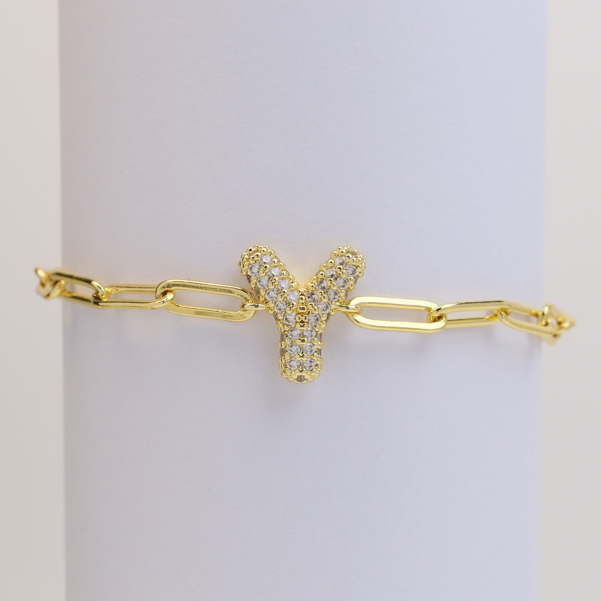 Wholesale 18k Bubble Balloon Diamond 26 Letter Paper Clip Adjustment Bracelet ACC-BT-BaiYi001
