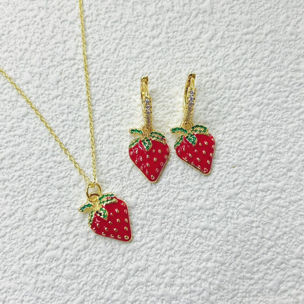 Wholesale Fruit Red Cherry Strawberry Necklace Earrings Jewelry Set