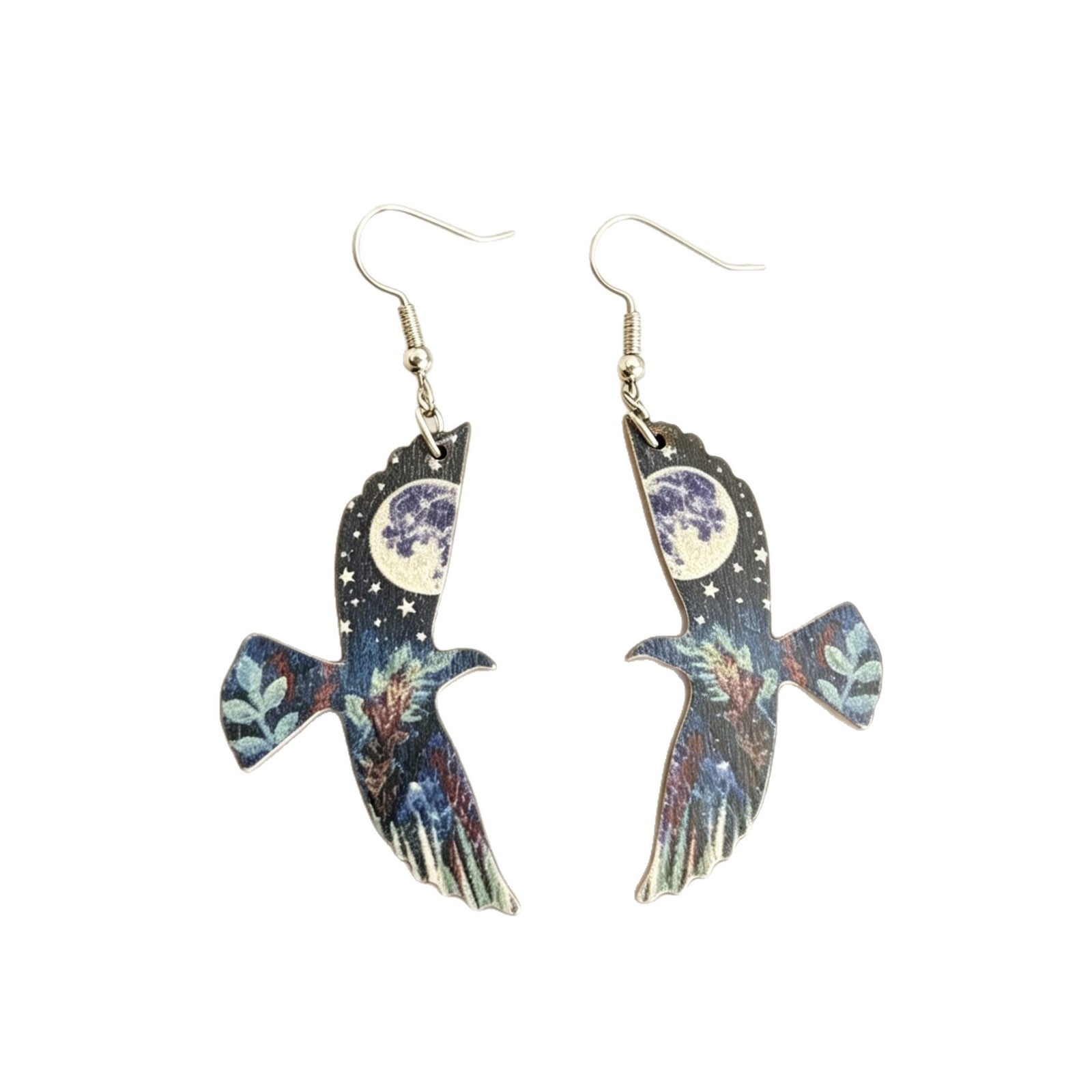 Wholesale Wooden Starry Sky Moon Bird Earrings Fashion Accessory Decorative Gift