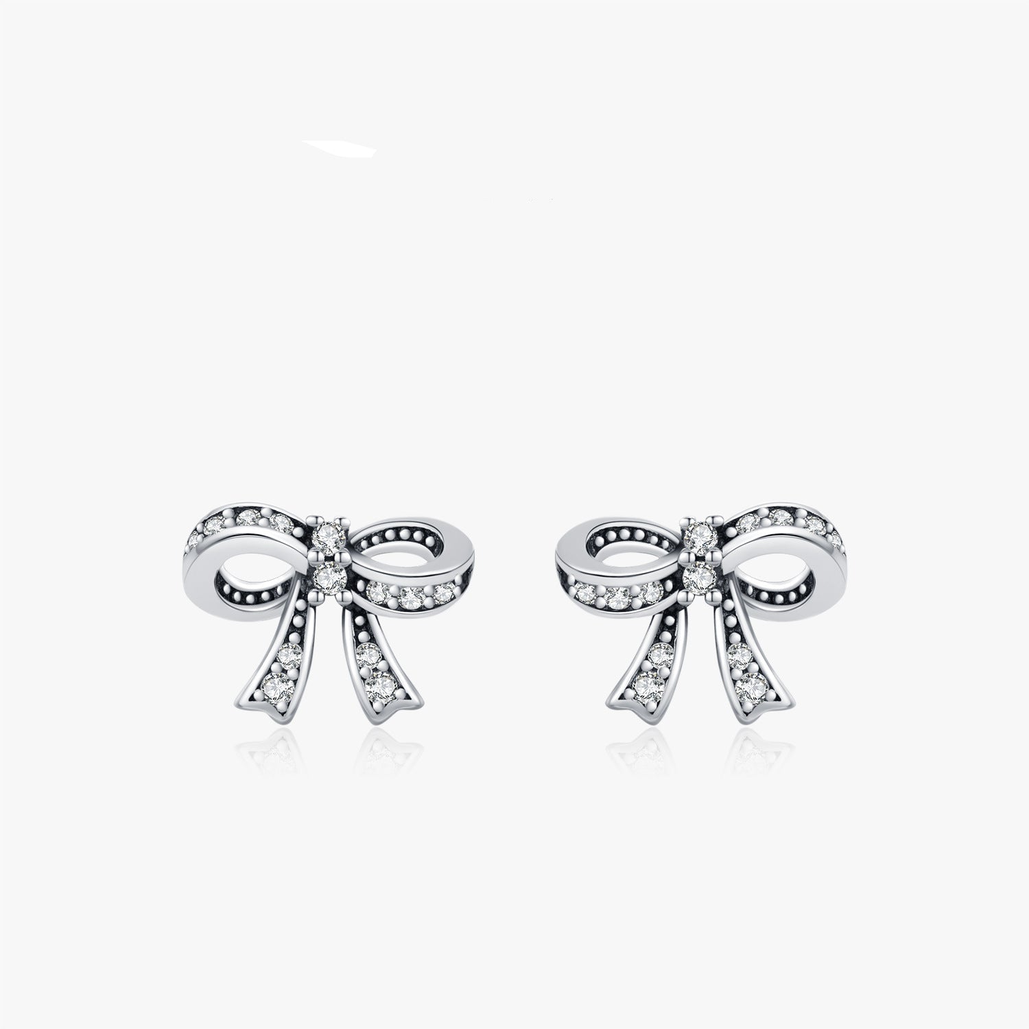 Wholesale s925 silver shiny diamond bow earrings
