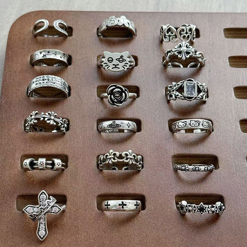 Wholesale Vintage Distressed Cross Ring Copper Zircon Stackable Fashion Accessory