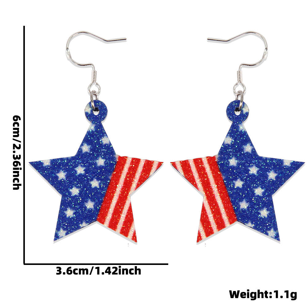 Wholesale Independence Day Earrings  Flag Pentagram Pendant Earrings
