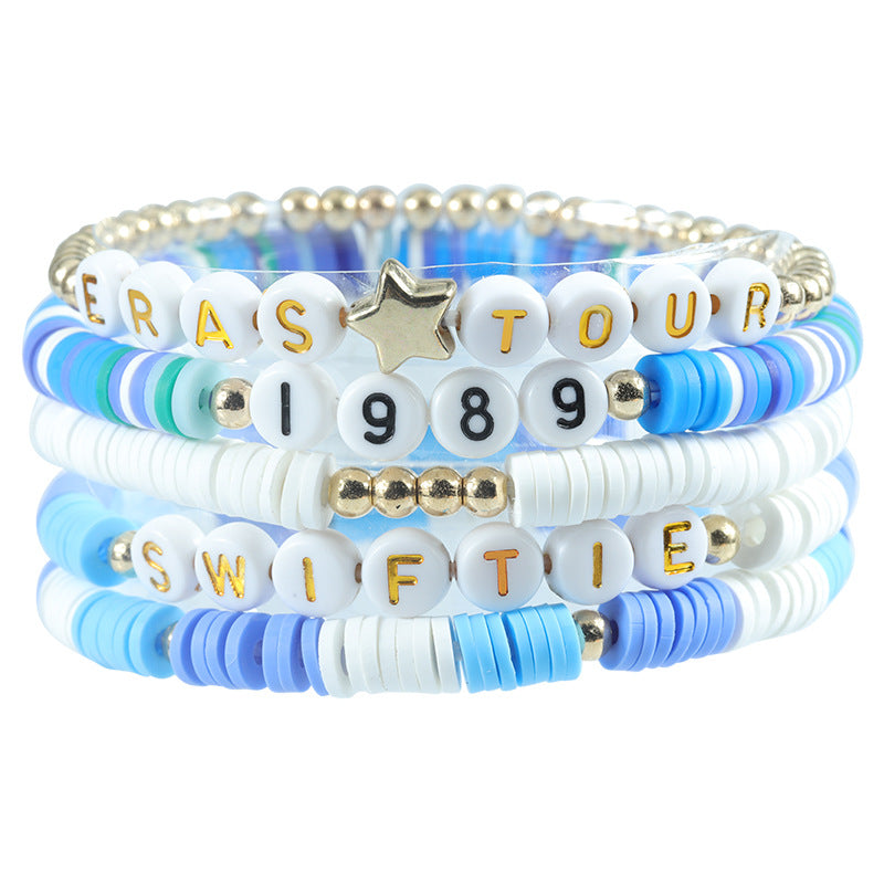 Wholesale Fan Bracelet Elastic Personality Color Letter Multi-layer Beaded Hand Jewelry Set ACC-BT-YiYe012