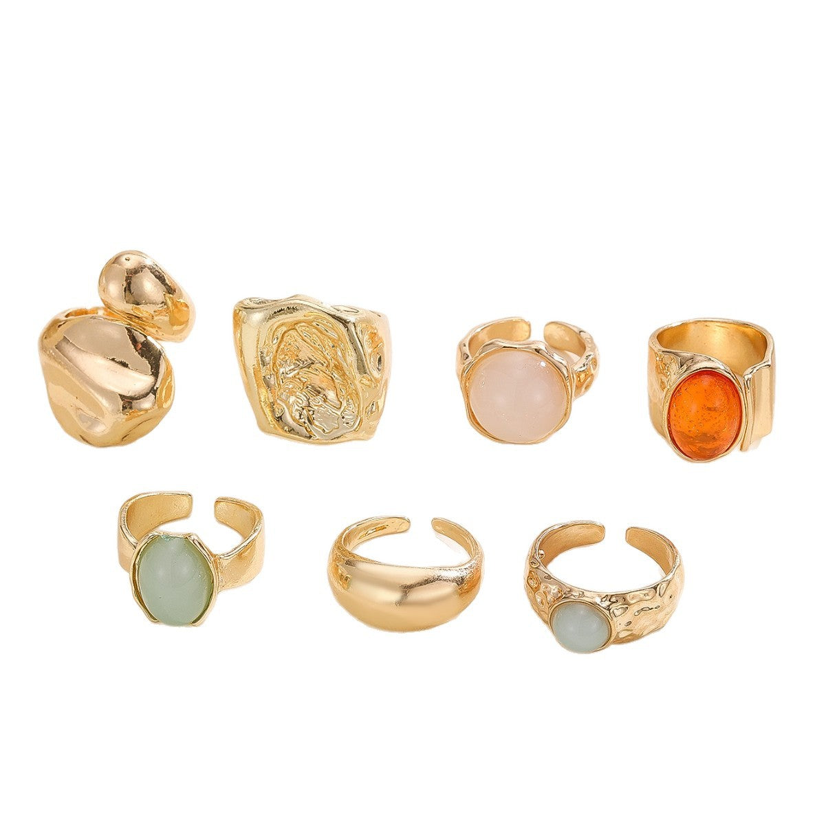 Wholesale Vintage Geometric Gold Finish Alloy Ring Set 7Pc Women S Chic Jewelry Accessory