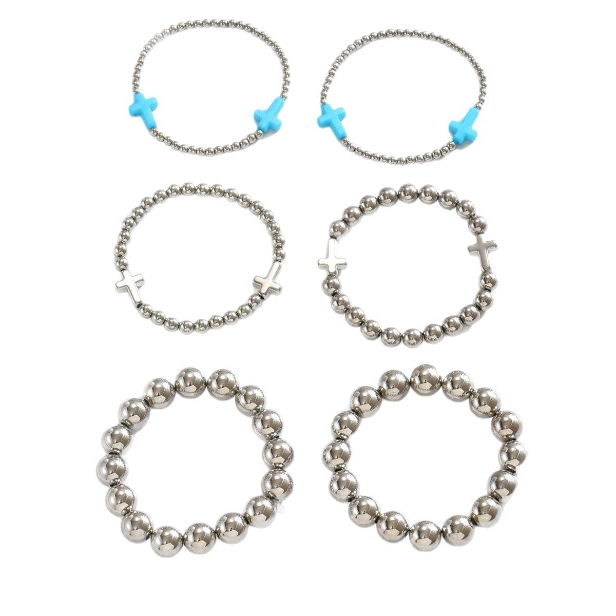 Wholesale Handmade Silver Beaded Cross Bracelet,  Fashion Accessory for Everyday Wear