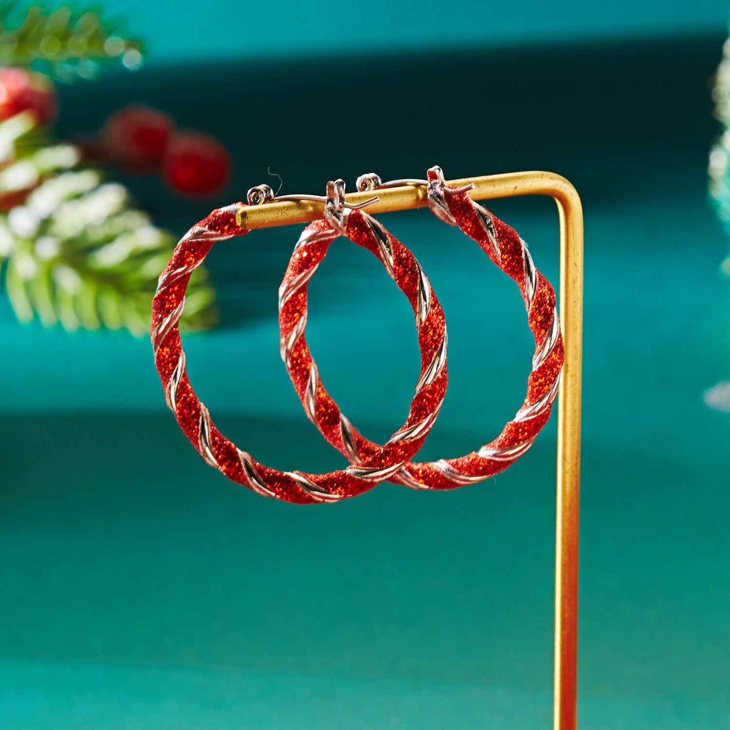 Wholesale Christmas colorful red and green twisted earrings