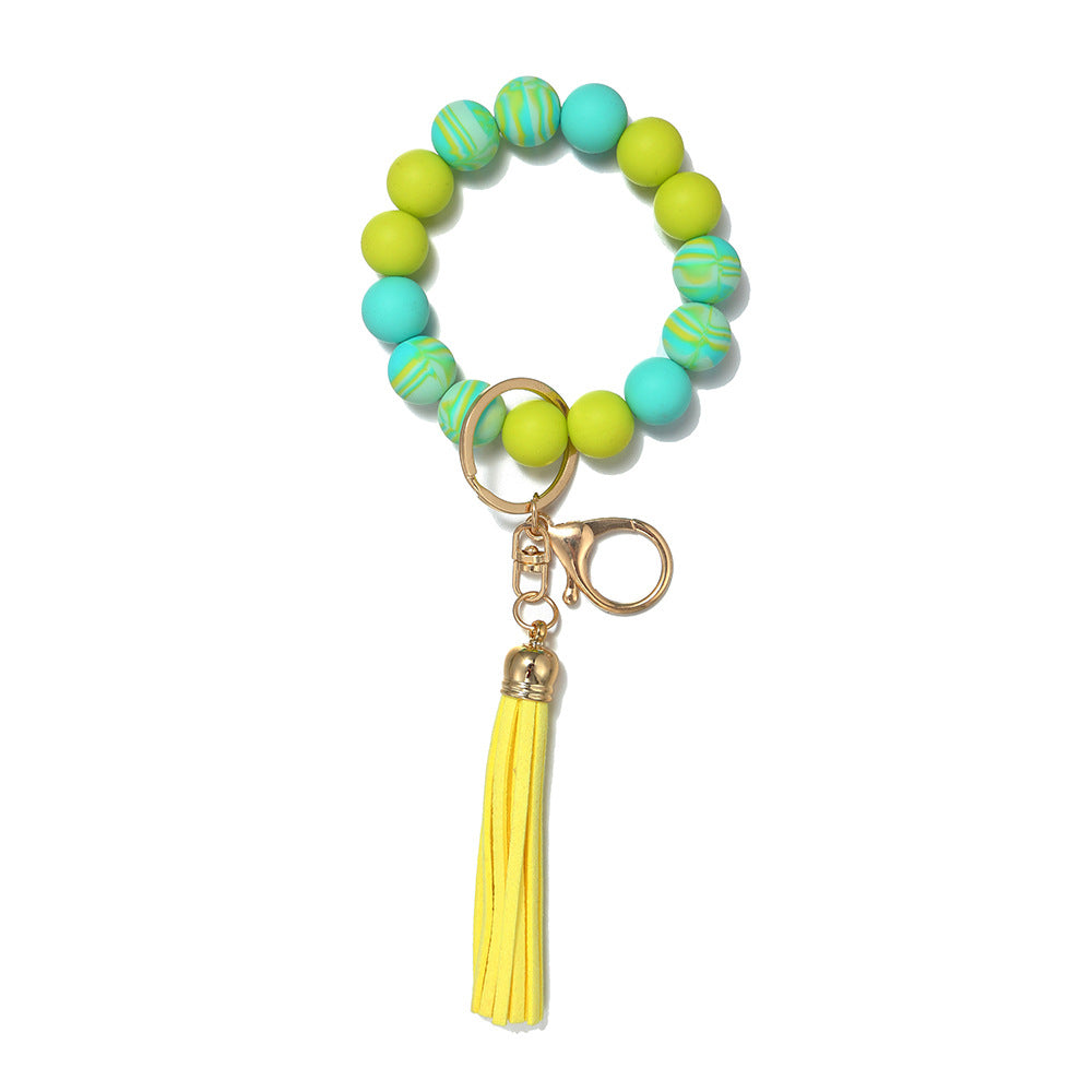 Wholesale Candy Color Silicone Beaded Tassel Wrist Keychain