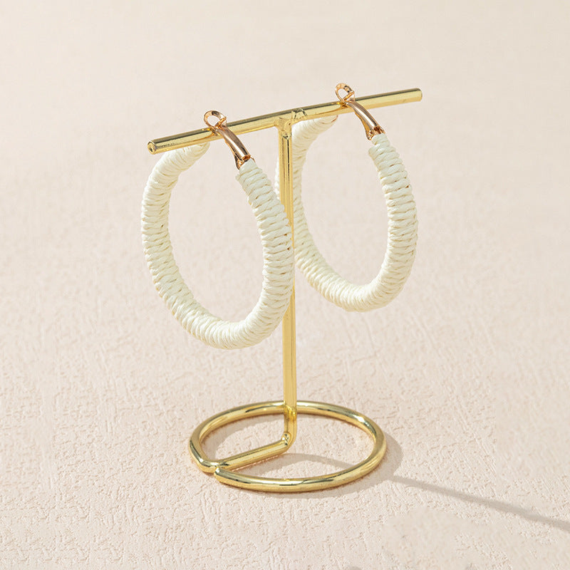 Wholesale 5pcs Bohemian Resort Style Raffia Hoop Earrings