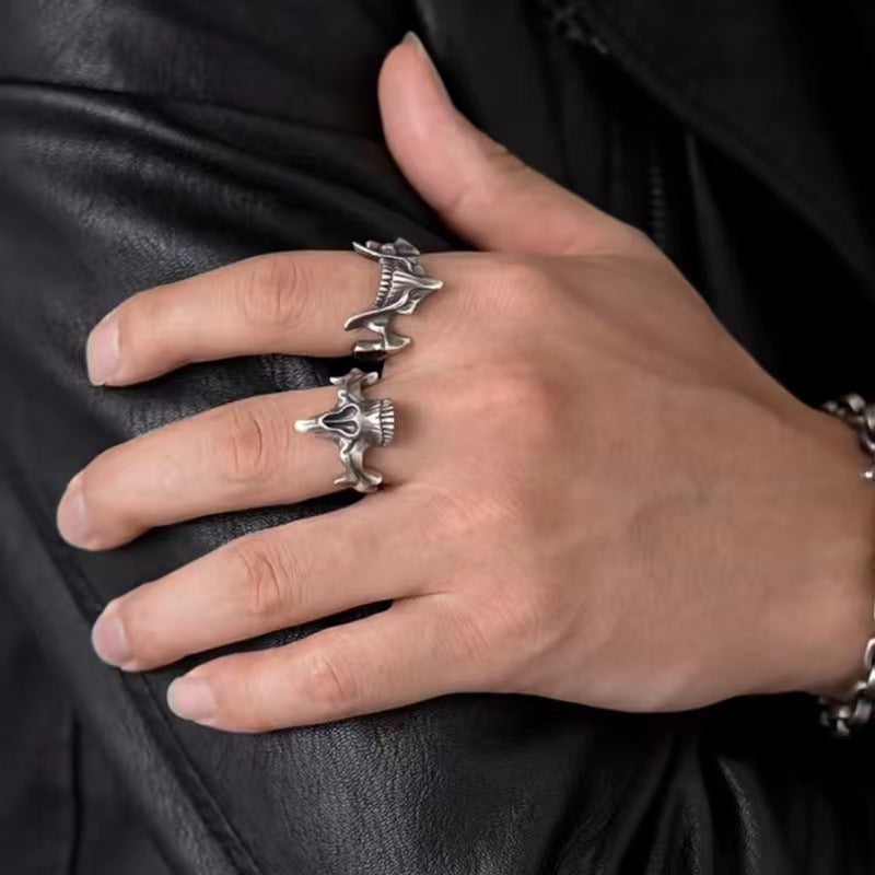 Wholesale Electroplated Zinc Alloy Retro Skull Ghost 2-in-1 Thai Silver Style Ring Men' s Fashion Accessory