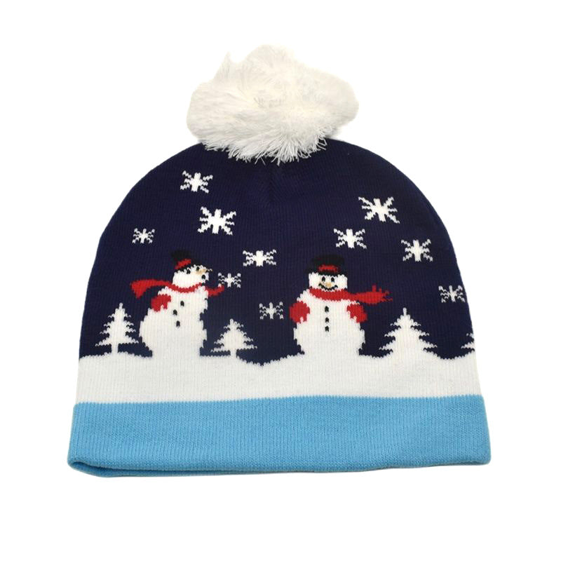 Wholesale Winter warm hat with fur ball Christmas elk knitted beanie